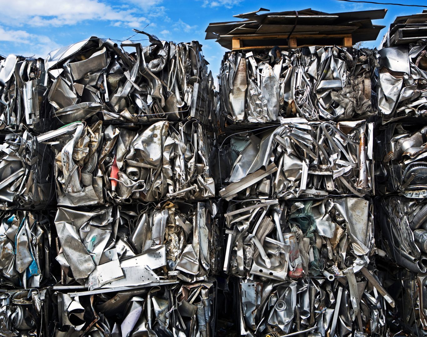 Stacked Bales of Crushed Metal
